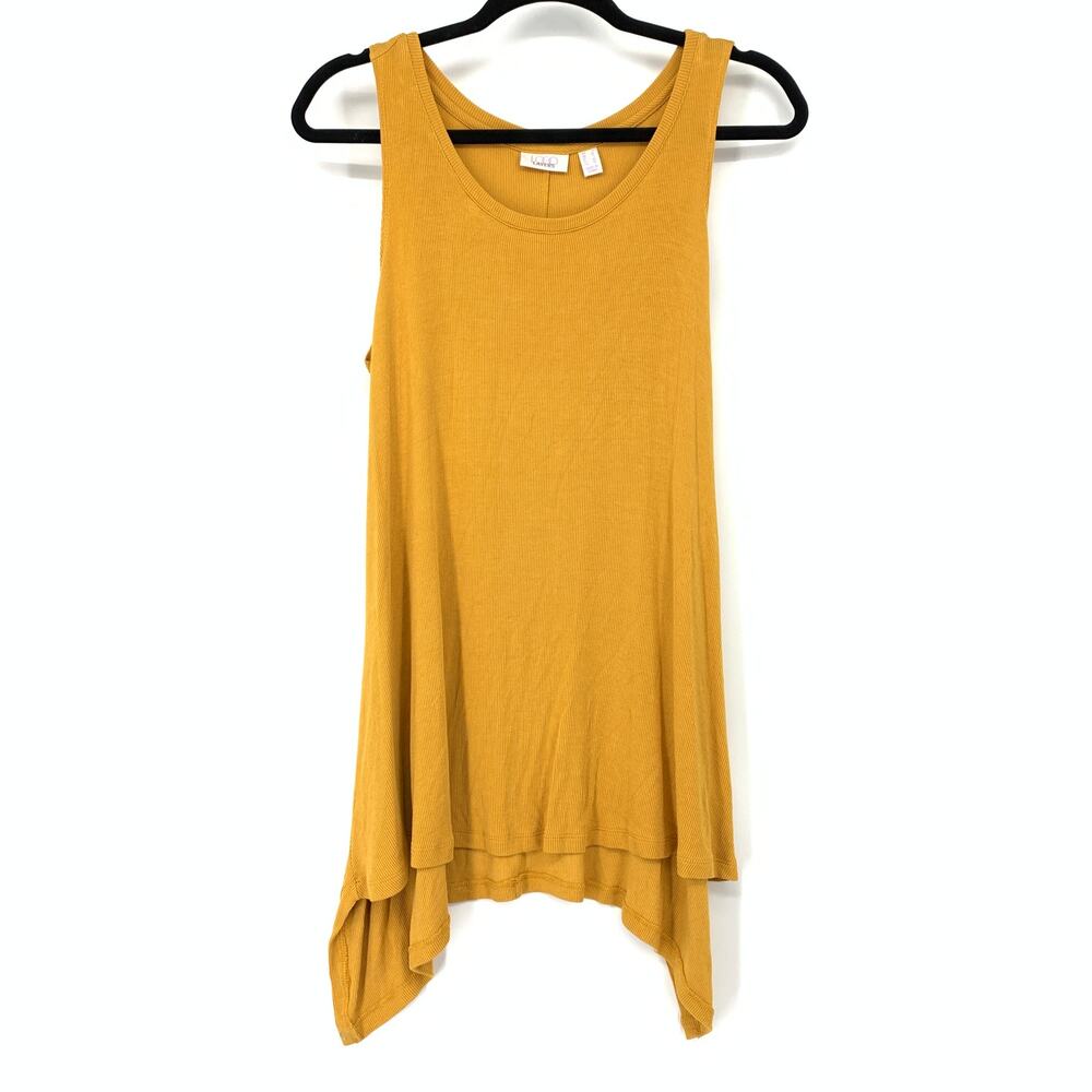 Logo By Lori Goldstein Layers Asymmetric Tank Top Women's Sz L Round Neck Yellow